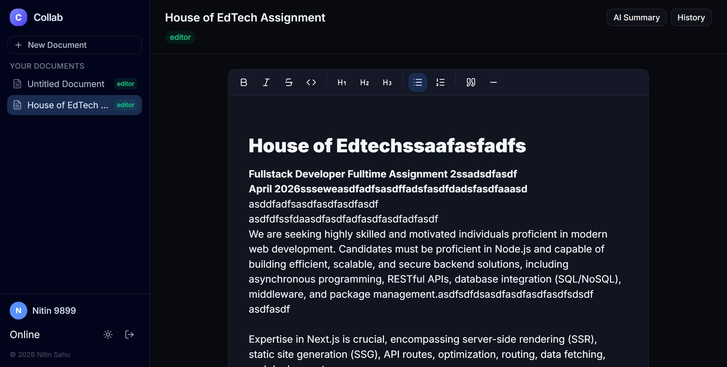 Collaborative document editor